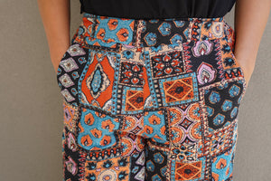 Vivid Bohemian Pattern Pants: Handcrafted Elegance with a Hippie Vibe